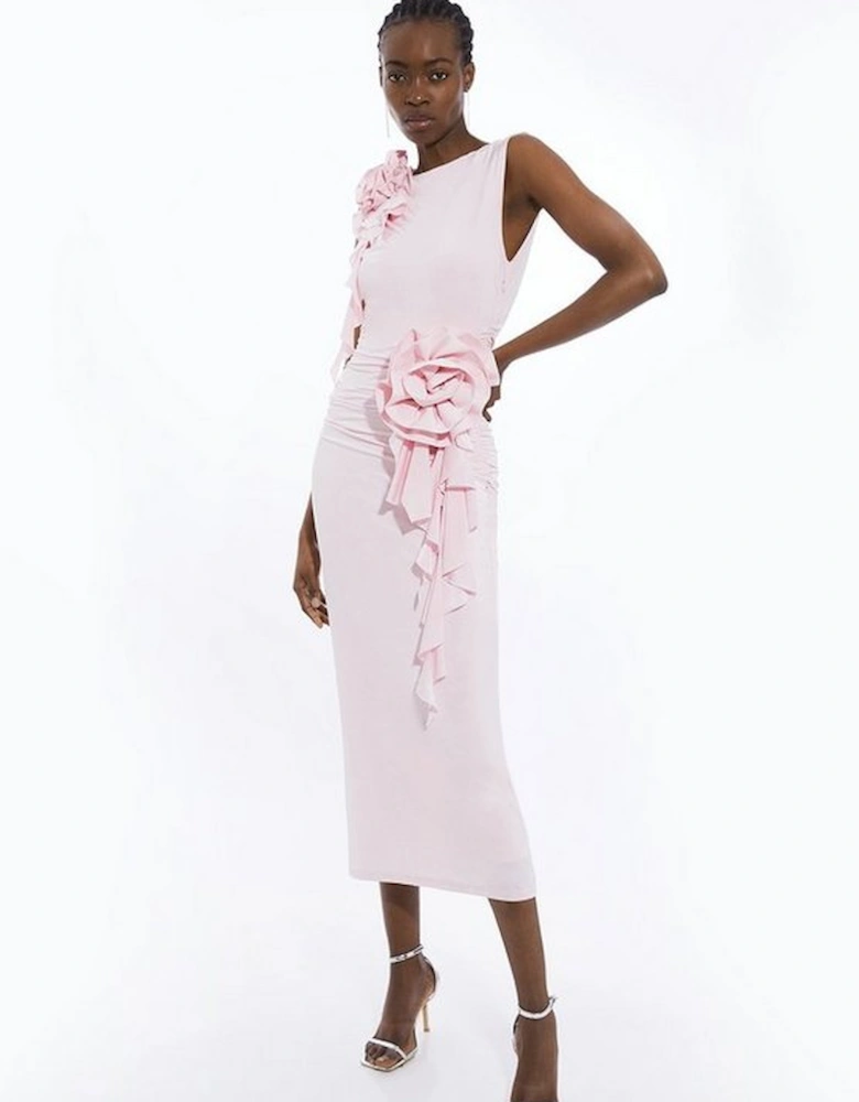 Petite Rose Print Drapey Crepe Jersey Midi Dress