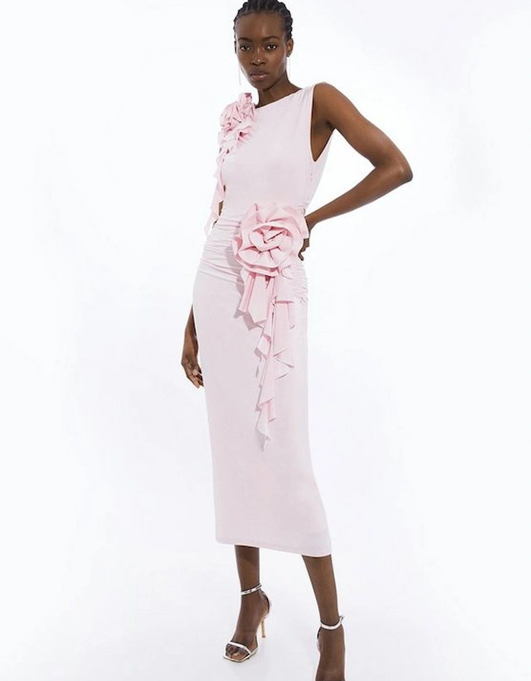 Petite Rose Print Drapey Crepe Jersey Midi Dress, 4 of 3