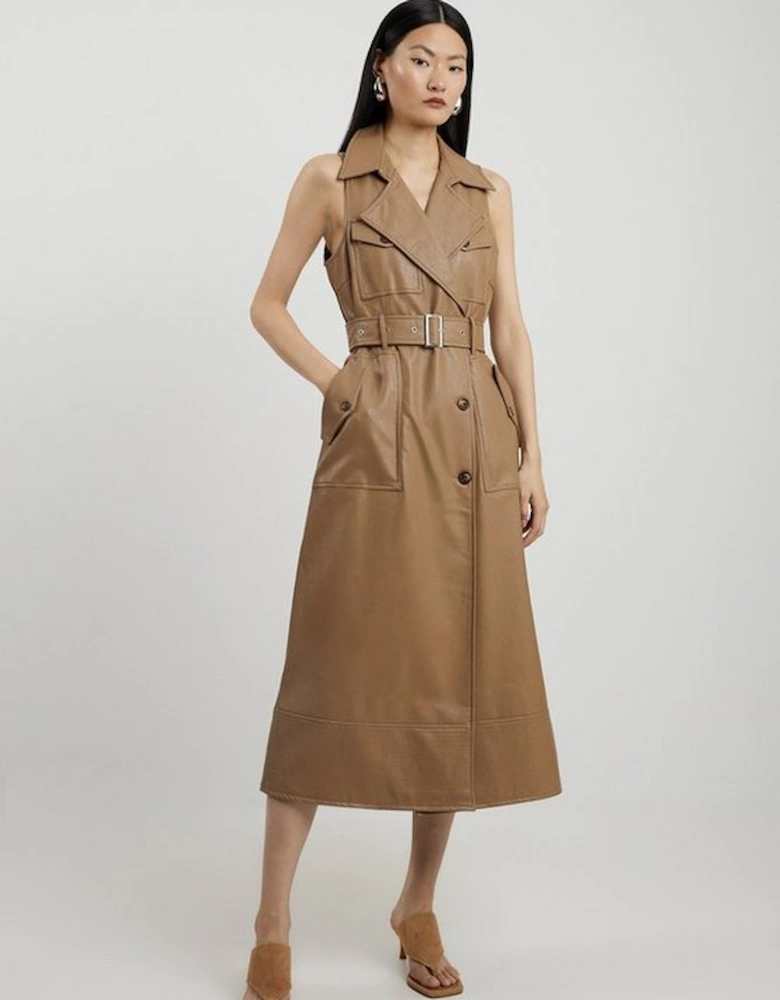 Faux Leather Belted Safari Dress