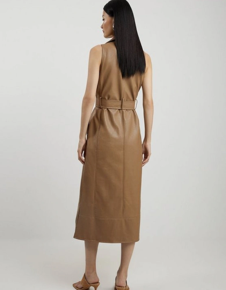 Faux Leather Belted Safari Dress