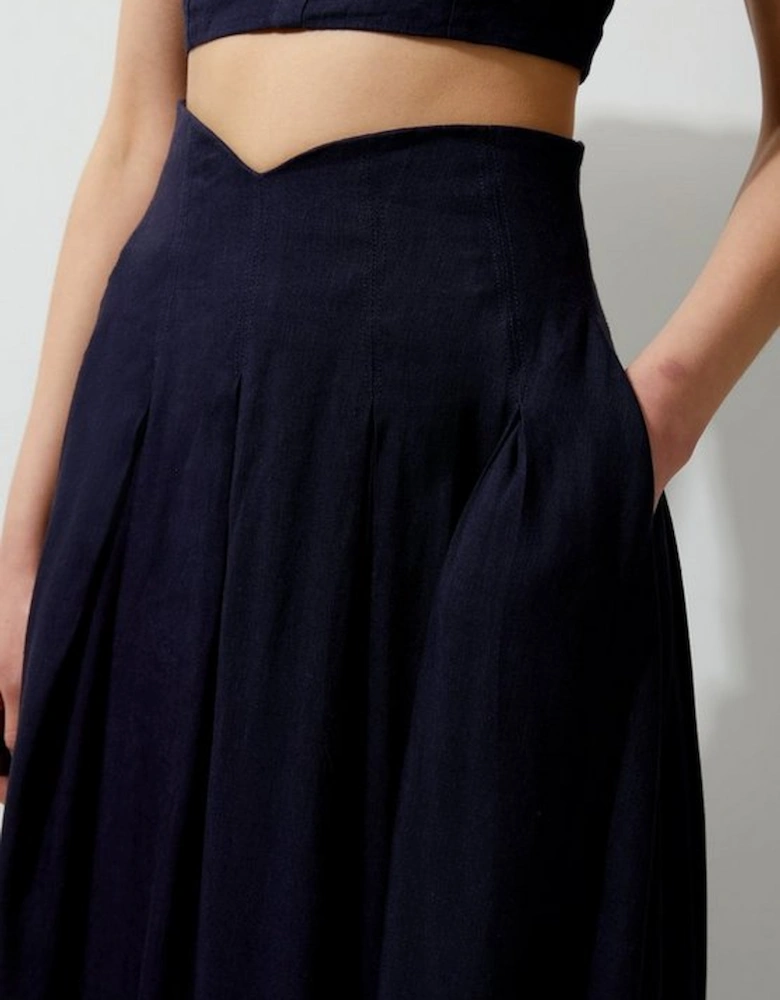 Viscose Linen High Waisted Woven Midaxi Skirt