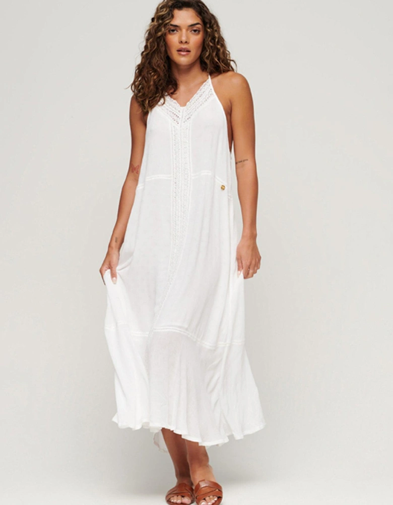 Lace Trim Maxi Dress - Cream