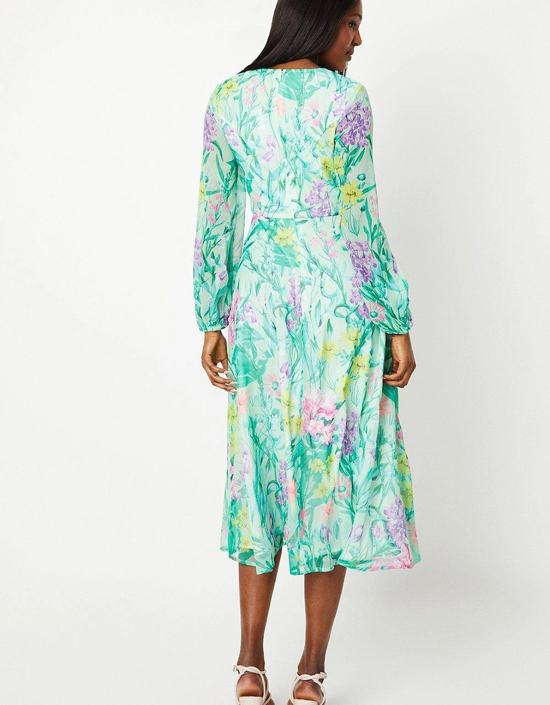 Floral Print Puff Sleeve Midaxi Dress