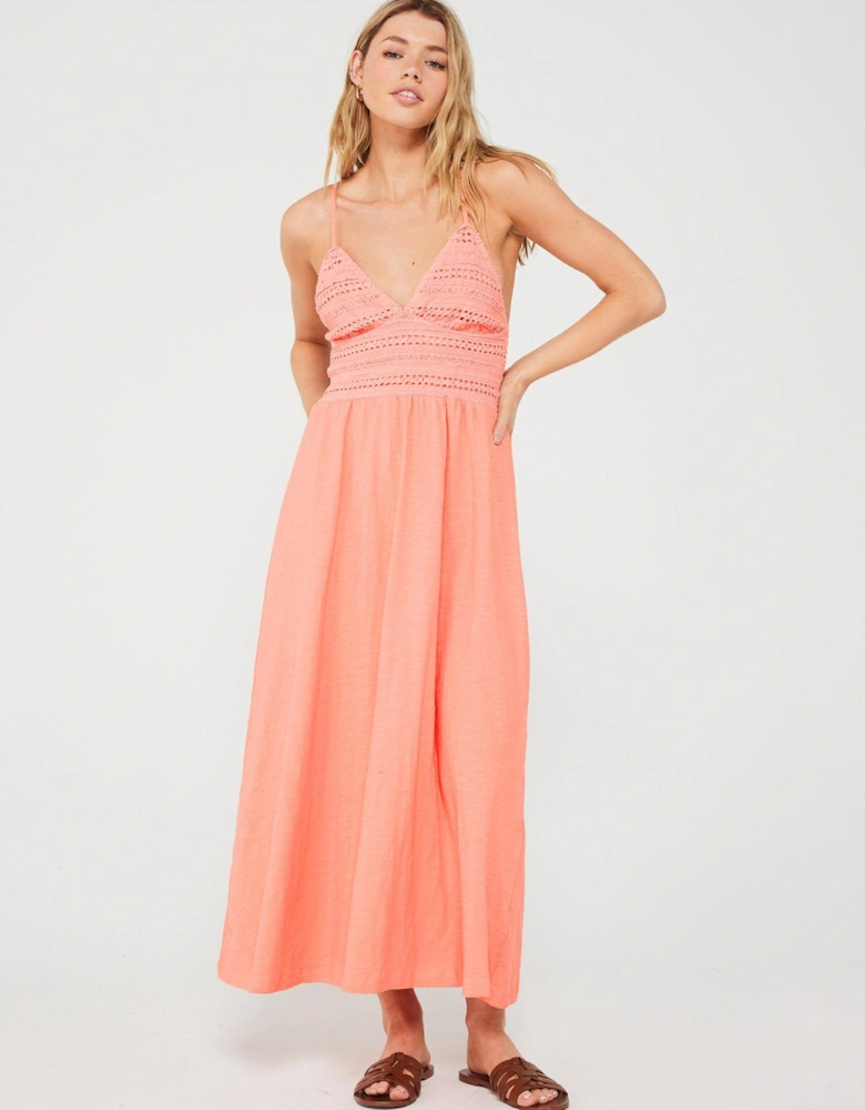 Jersey Lace Maxi Dress - Pink