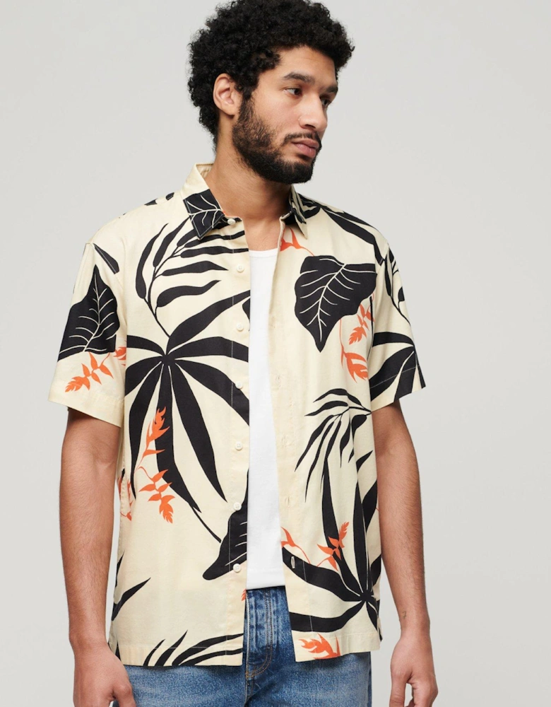 Short Sleeve Hawaiian Palm Print Shirt - Off White