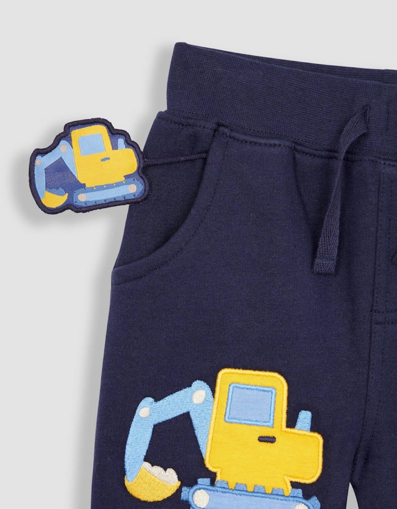 Boys Digger Applique with Pet In Pocket Joggers - Navy