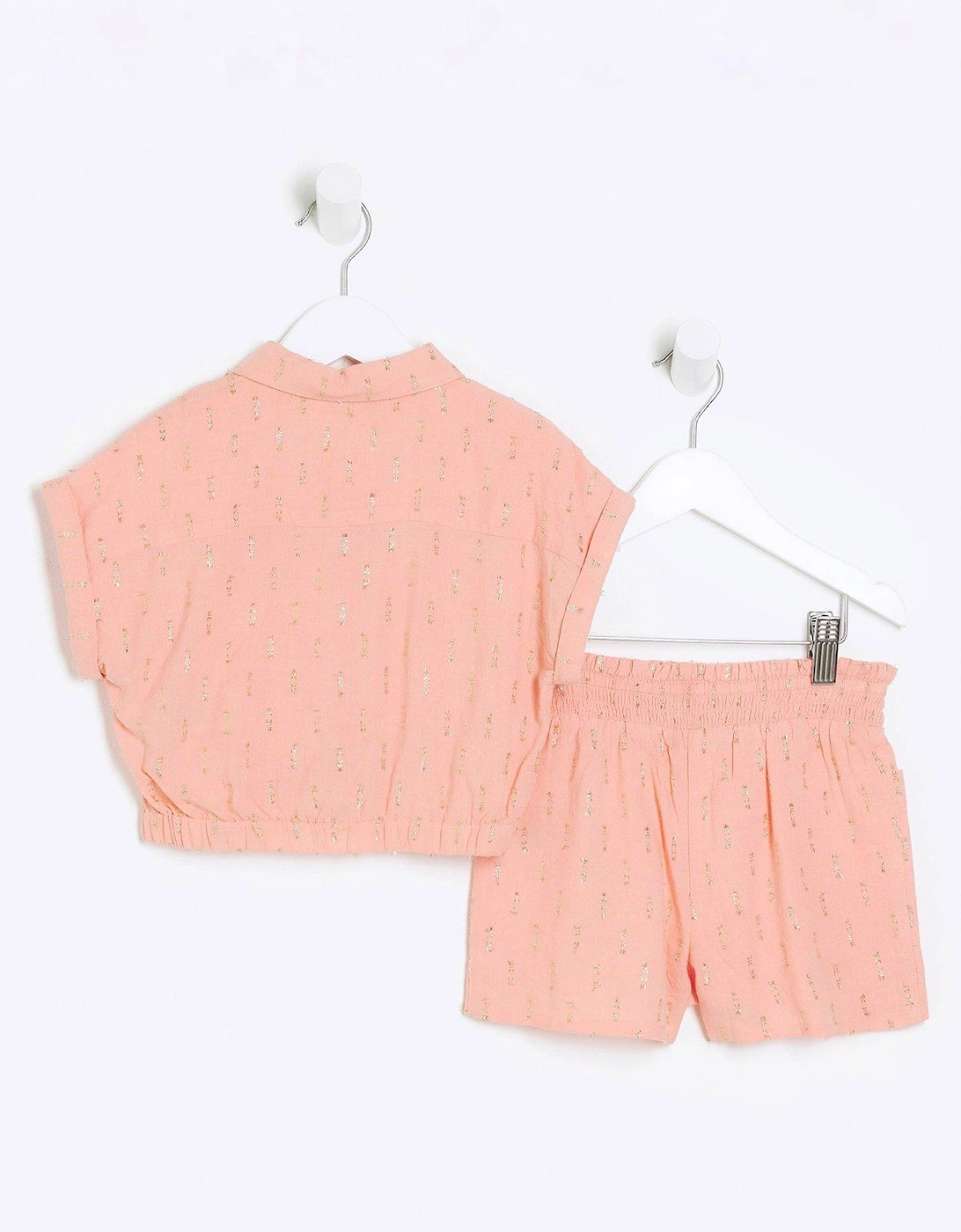 Mini Girls Glitter Shirt And Shorts Set - Orange