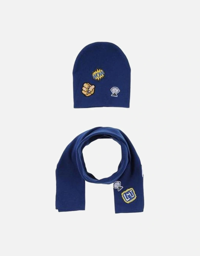 Navy Patch Knit Hat and Scarf Set