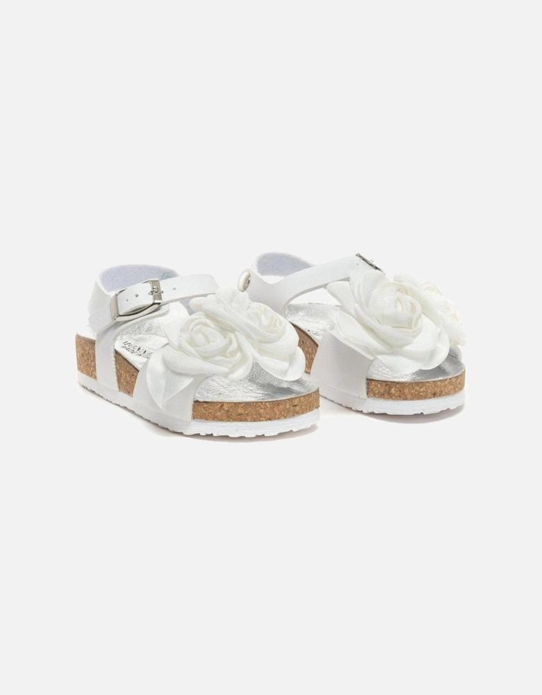 Girls White Rose Sandals
