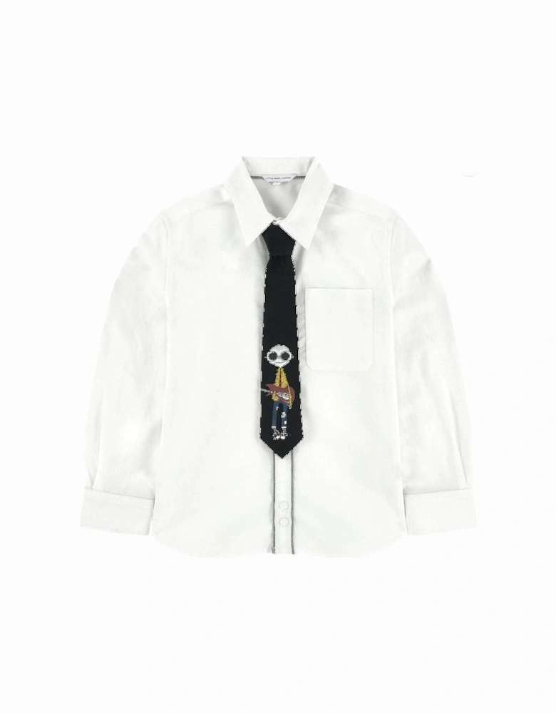 White Long Sleeve Shirt With Tie