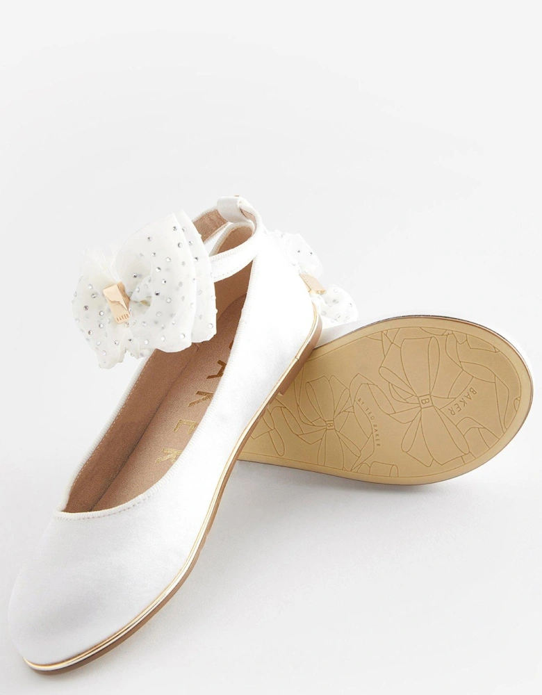 Older Girls Organza Bow Occasion Shoe - Ivory