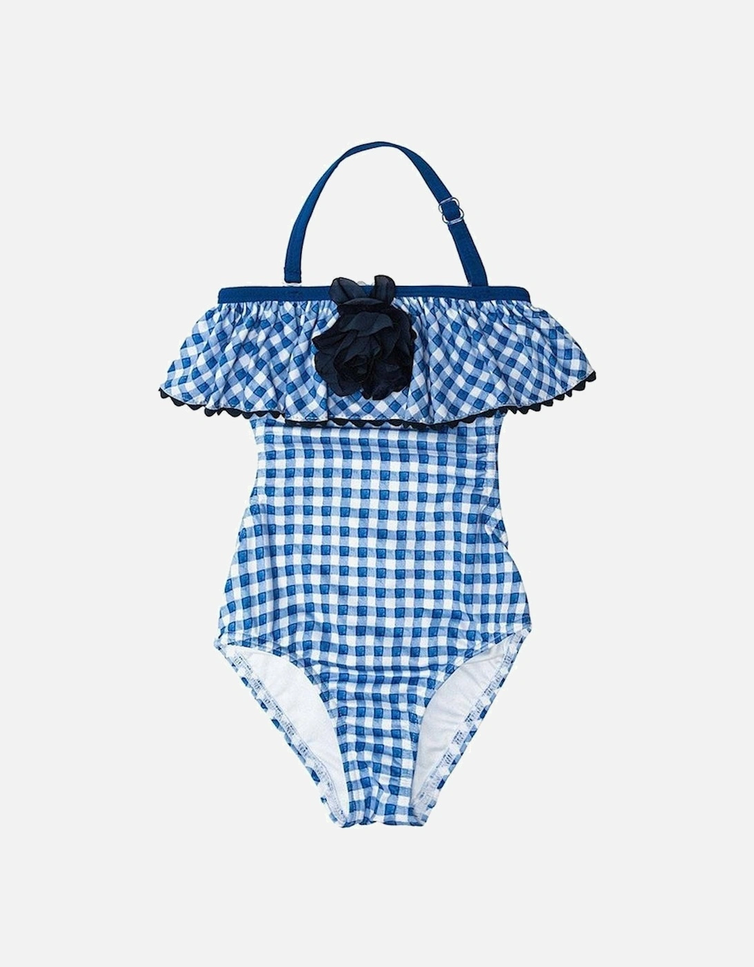 Girls Blue Check Swimming Costume, 5 of 4