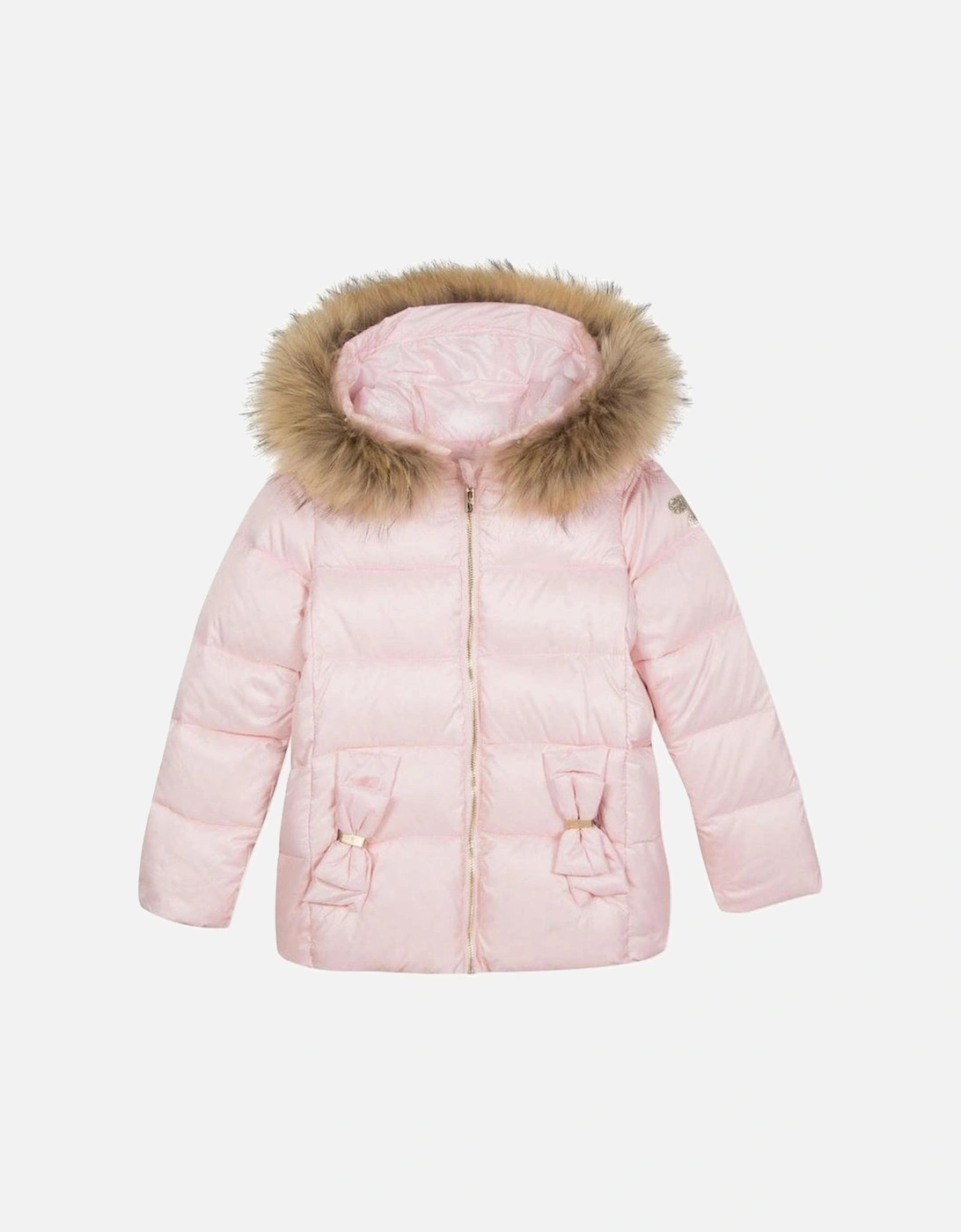 Girls Pale Pink Padded Down Jacket, 3 of 2