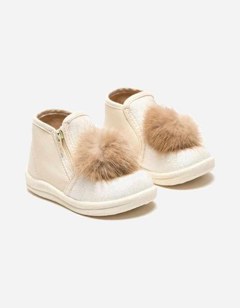 Baby Girls Cream Pom Pom Shoe/Boot