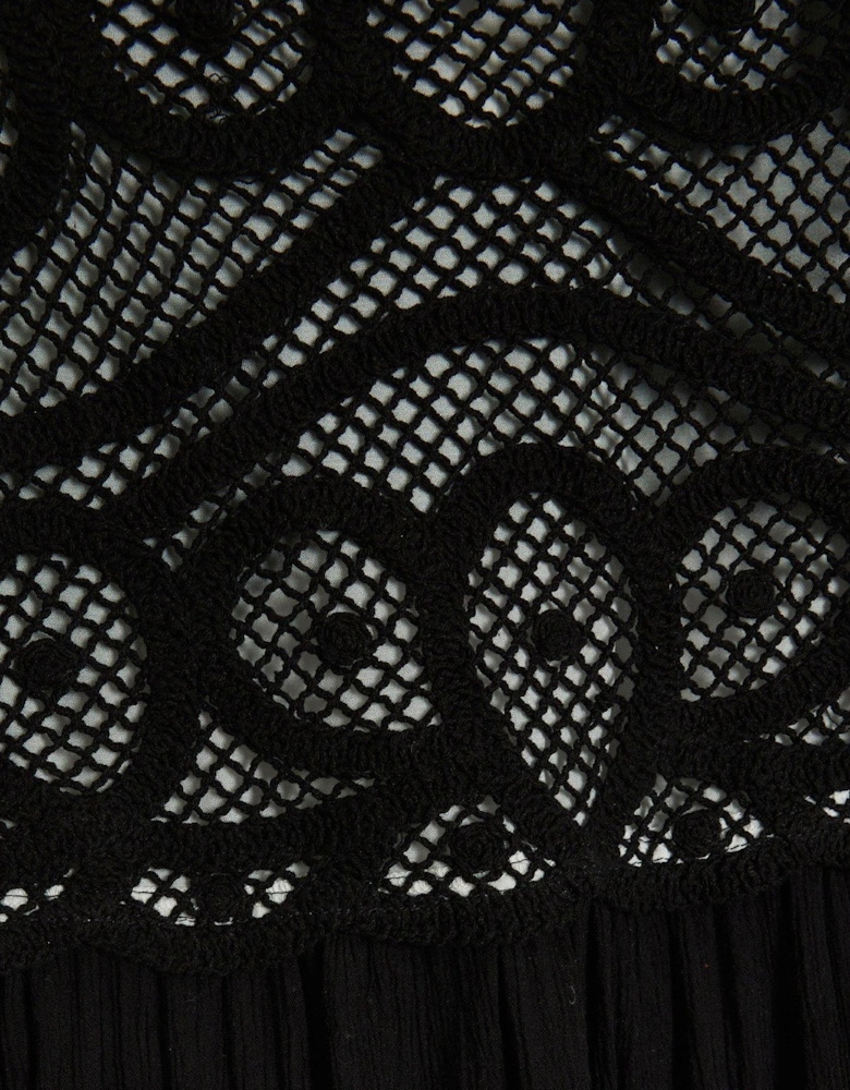 Crochet Tired Maxi Dress - Black