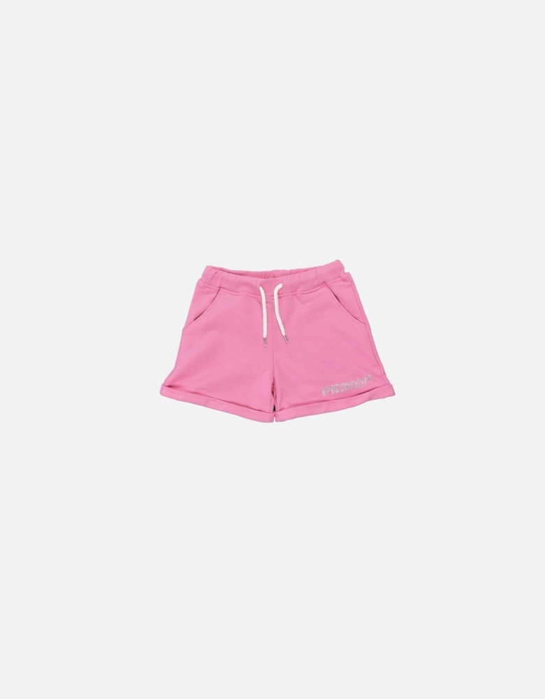 Girls Pink Chrystal Logo Shorts