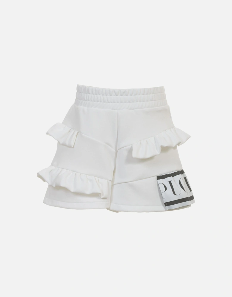 Girls White Ruffle Shorts