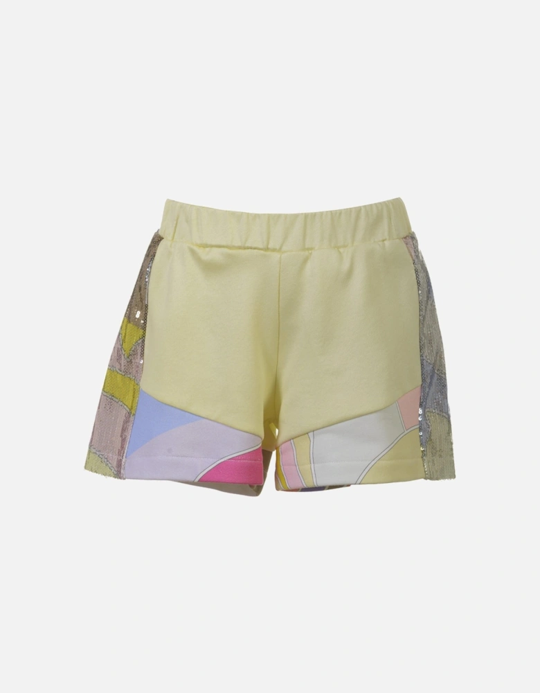 Girls Yellow Multi Sequinned Shorts