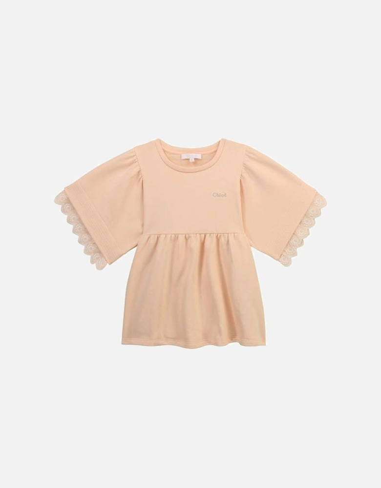 Girls Peach Embroidered Top