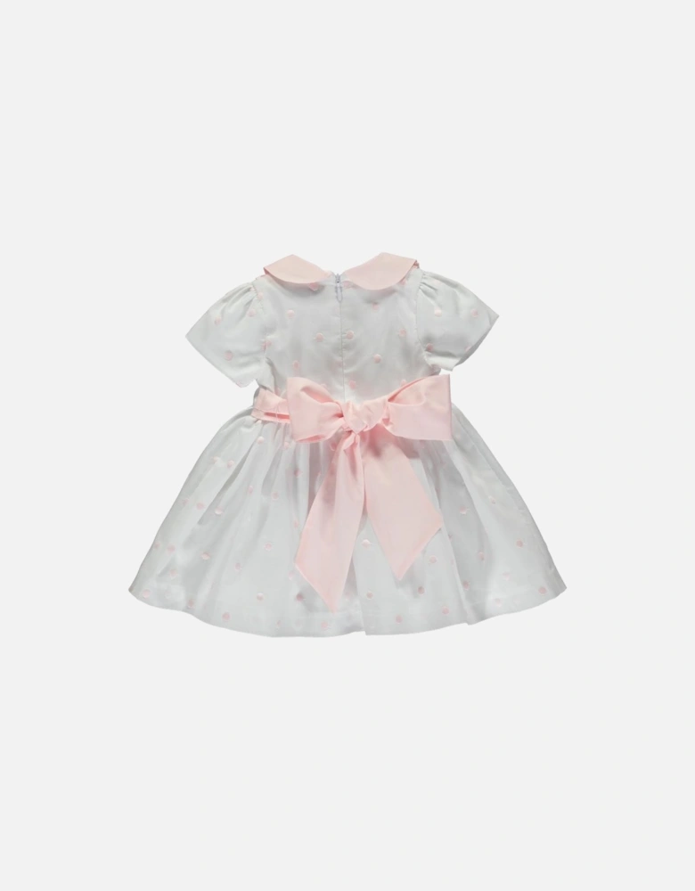 Girls White Dress With Pink Bow