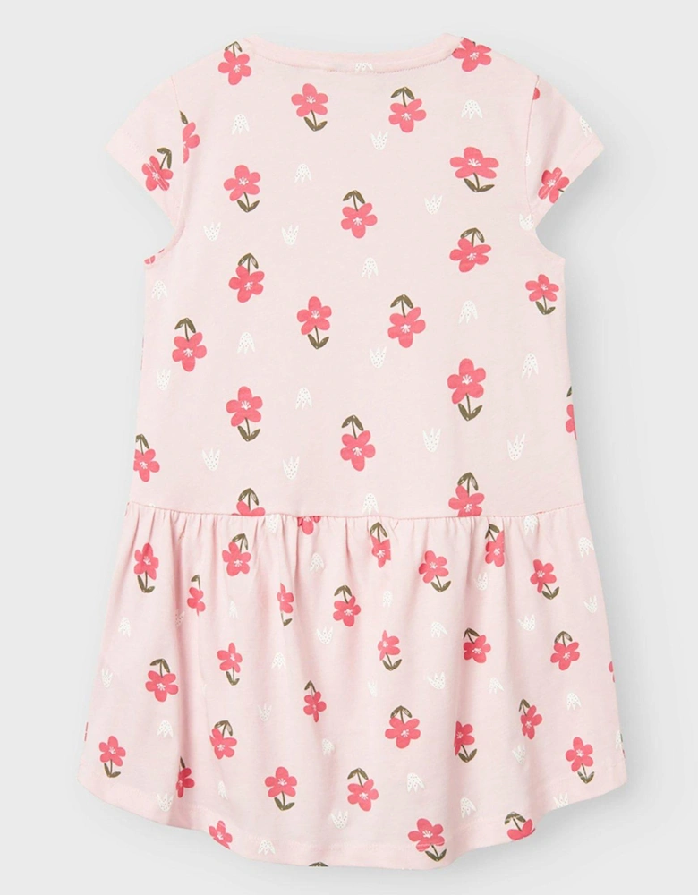Mini Girls Vigga Jersey Flower Print Dress - Parfait Pink