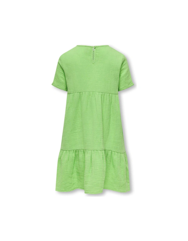 Girls Short Sleeve Cheesecloth Dress - Green
