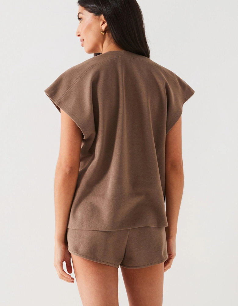 V Neck Co-ord Top - Nude