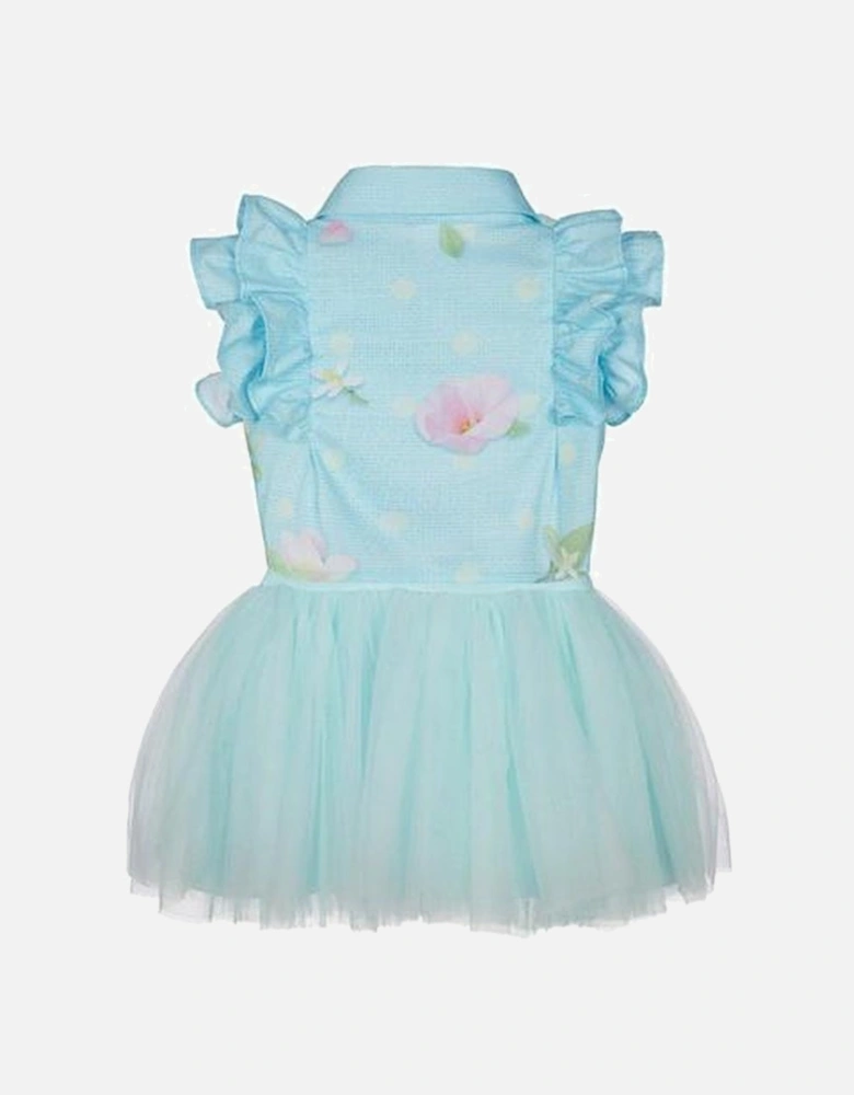 Girls Turquoise Tuelle Dress & Blouse Set