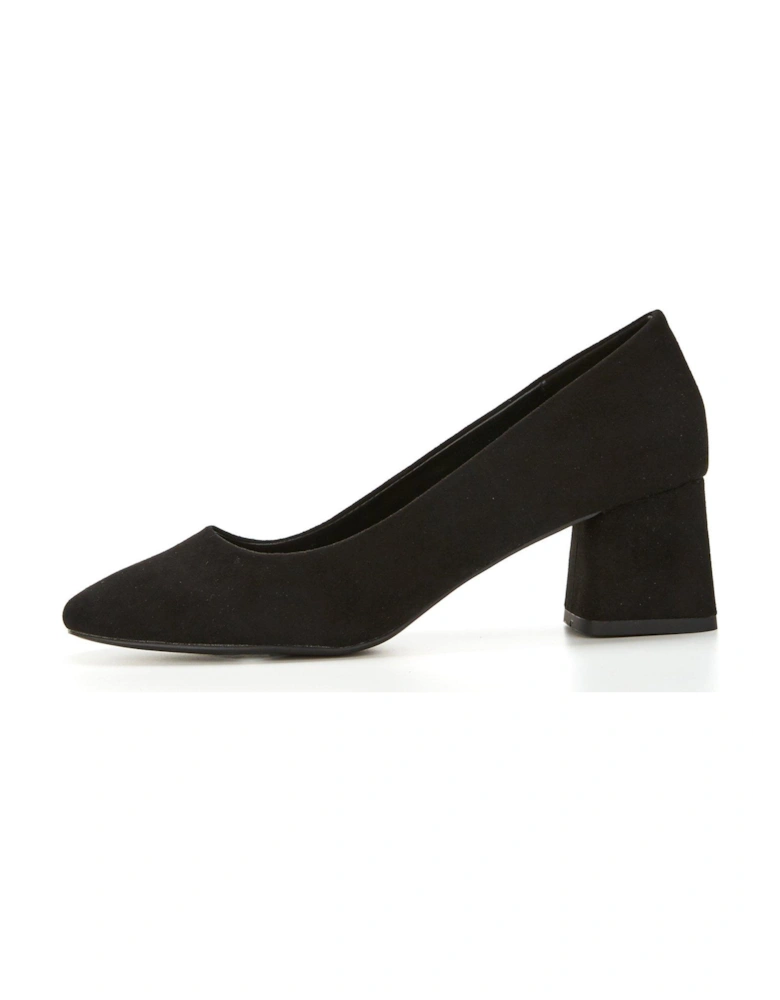 Wide Fit Square Toe Low Block Court Shoe - Black