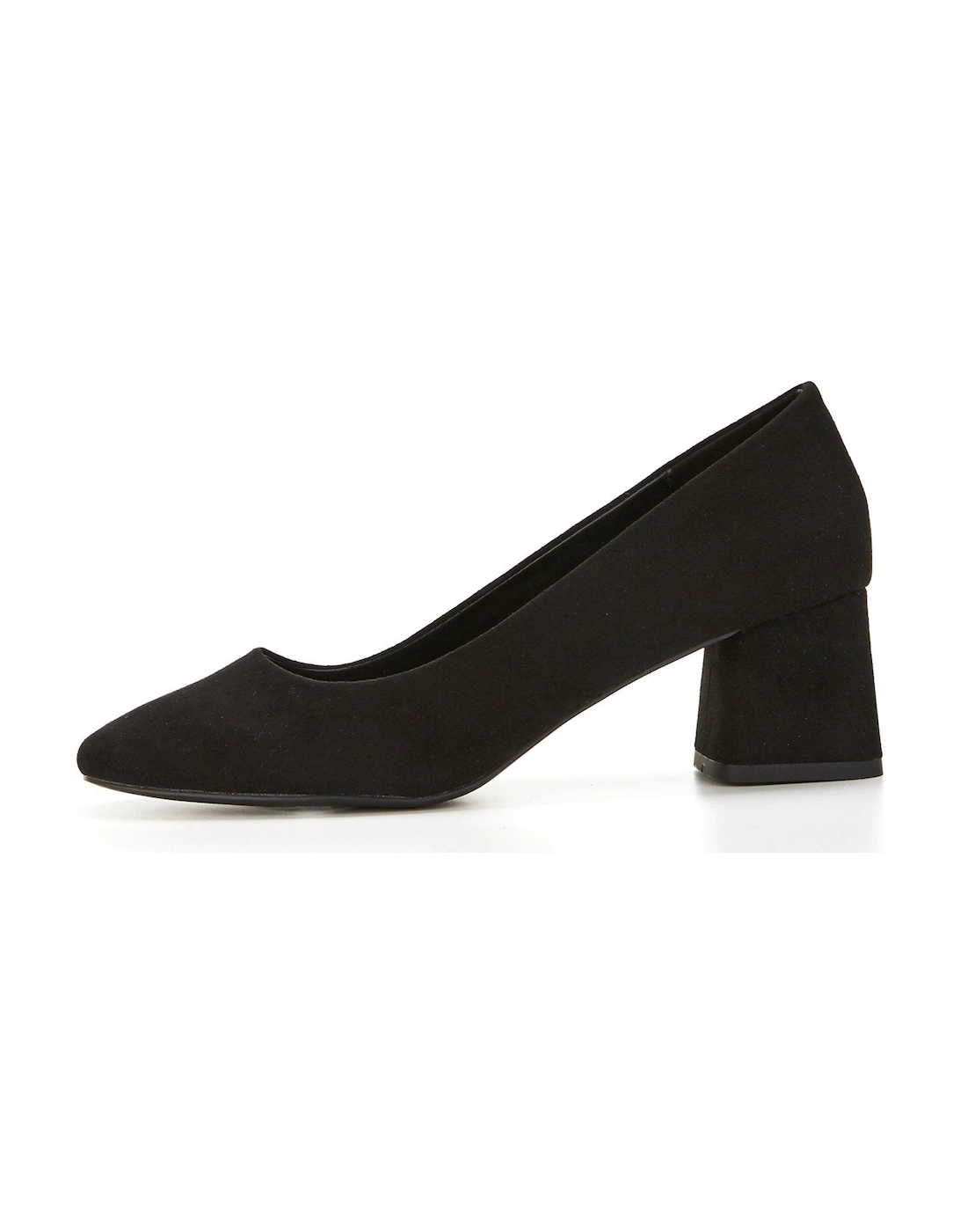 Wide Fit Square Toe Low Block Court Shoe - Black