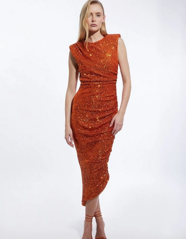 Ruched Sequin Jersey Midi Dress