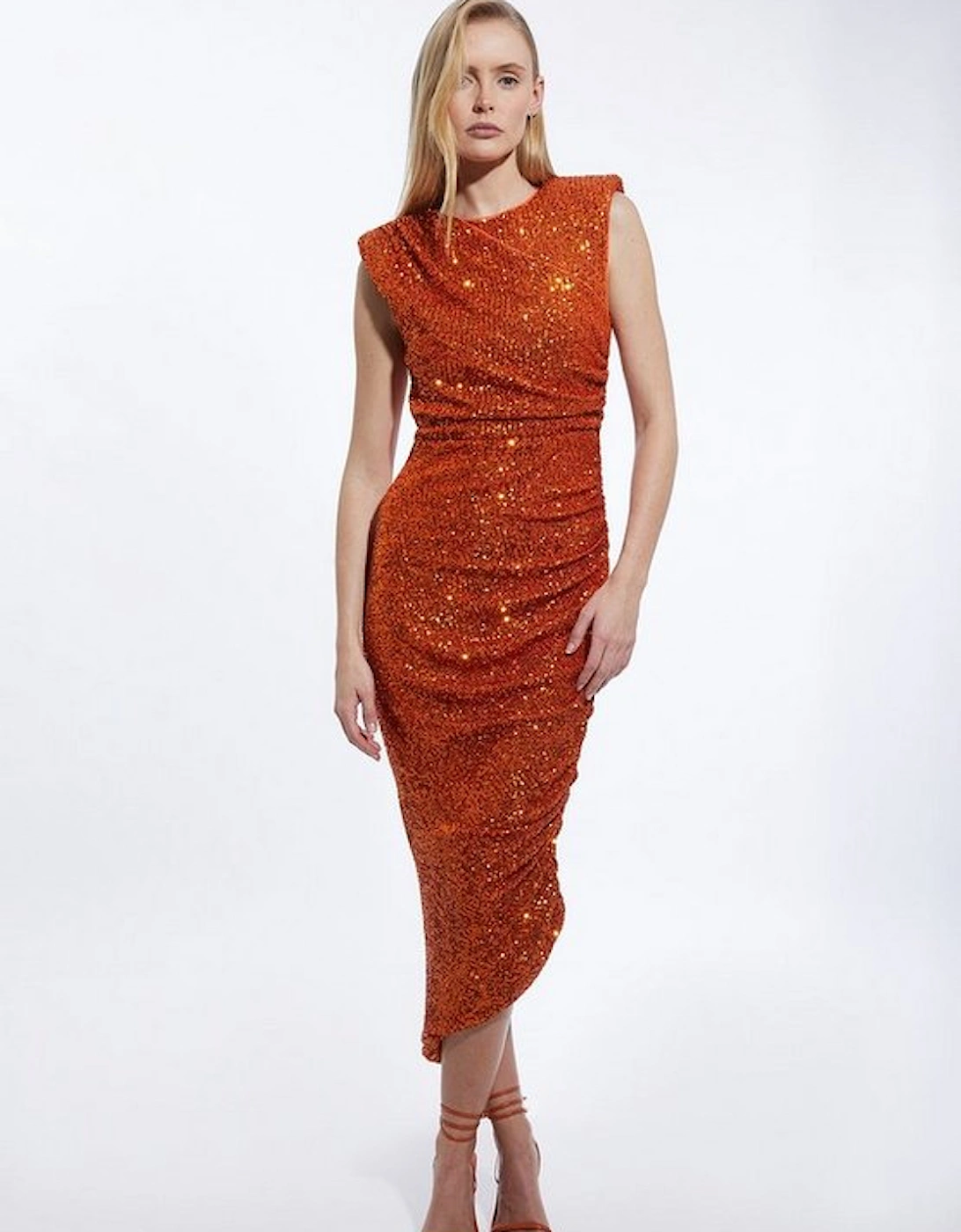 Ruched Sequin Jersey Midi Dress, 4 of 3
