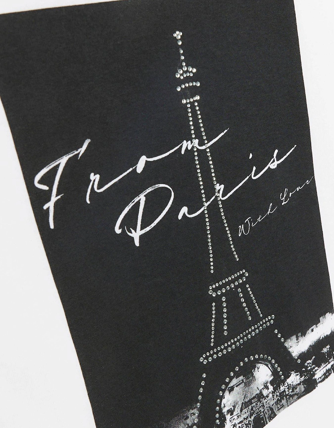 Girls Eiffel Tower Embellished T-shirt - White