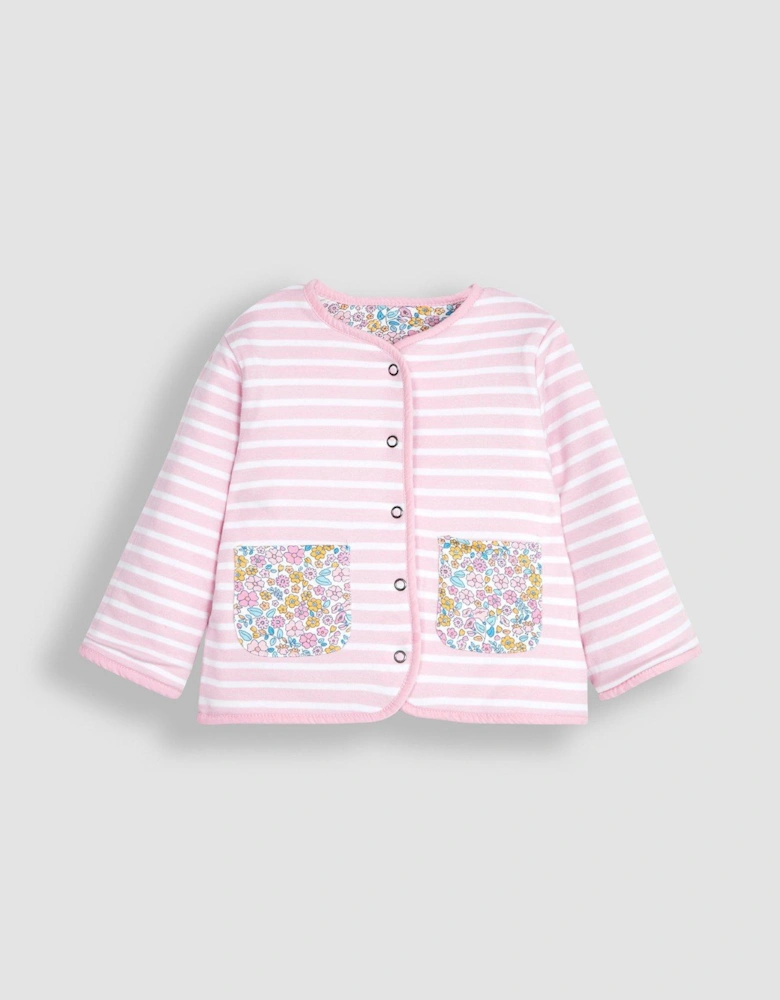 Girls Jungle Floral Quilted Reversible Jacket - Pink