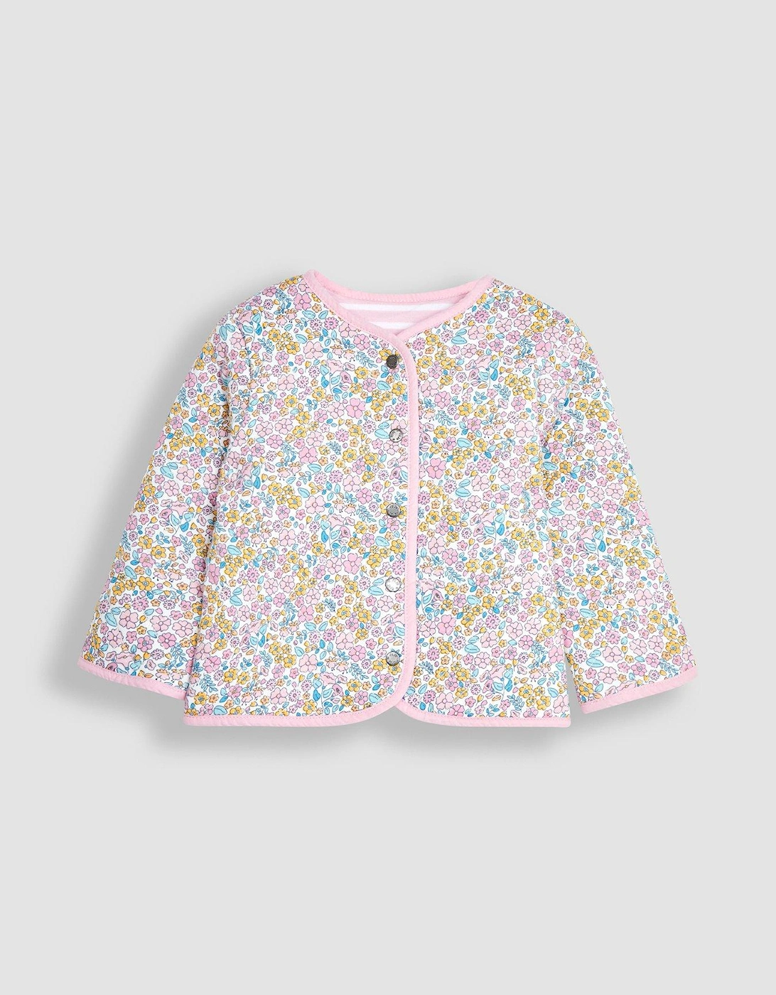 Girls Jungle Floral Quilted Reversible Jacket - Pink