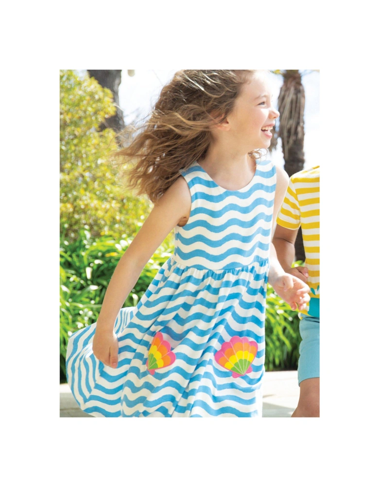 Girls Samantha Wave Stripe Shell Summer Dress - Blue
