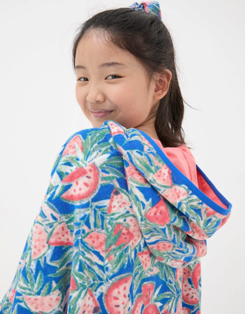 Girls Watermelon Towelling Poncho - Coral Pink