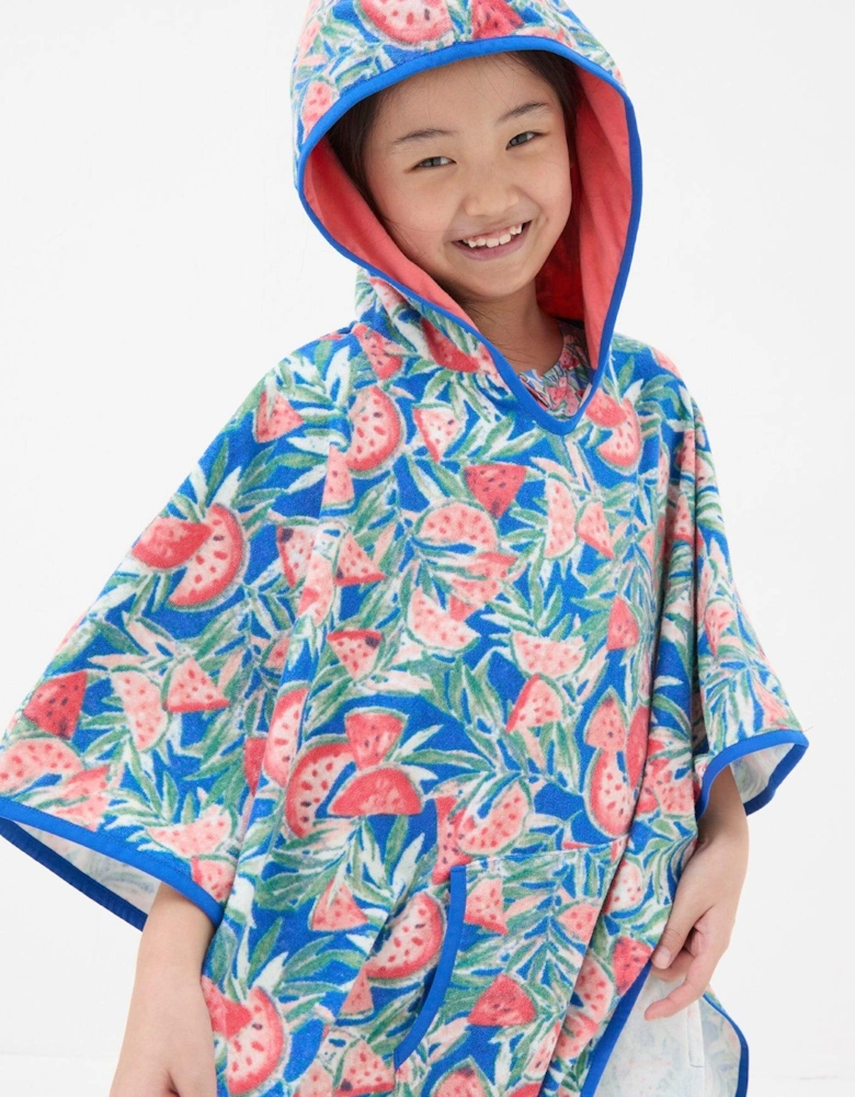 Girls Watermelon Towelling Poncho - Coral Pink