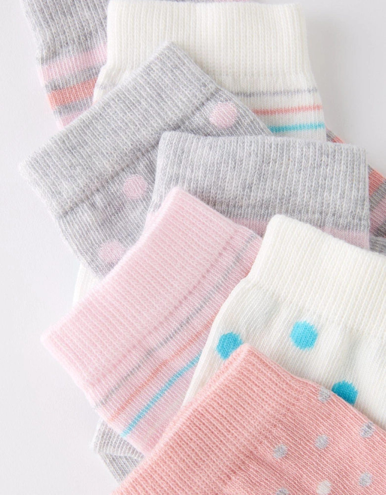 Girls Spot And Stripe Socks (7 Pack) - Pink