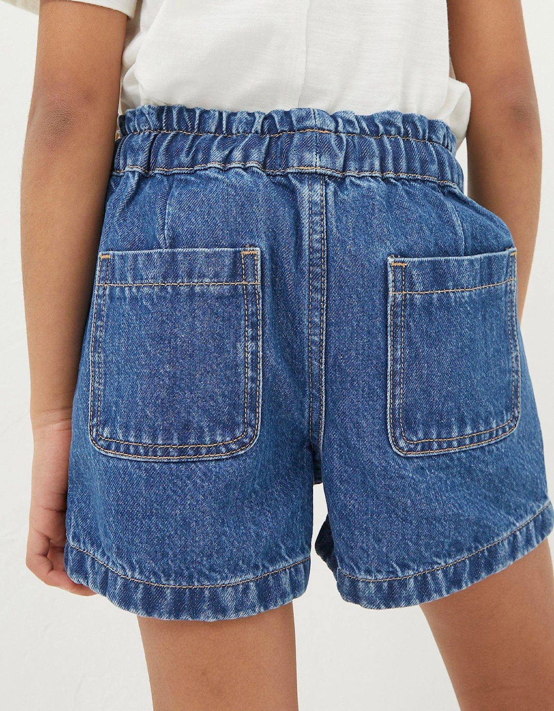 Girls Paperbag Denim Shorts - Dark Denim Blue