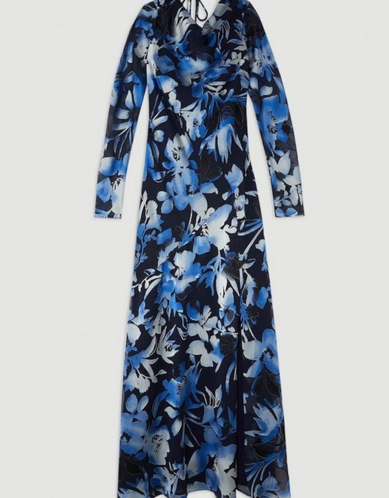 Satin Floral Devore Woven Midi Dress