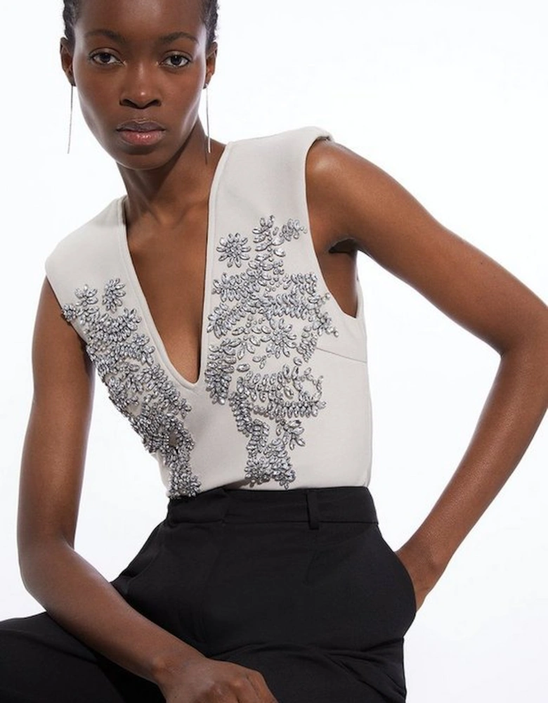 Embellished Figure Form Bandage Knit Top