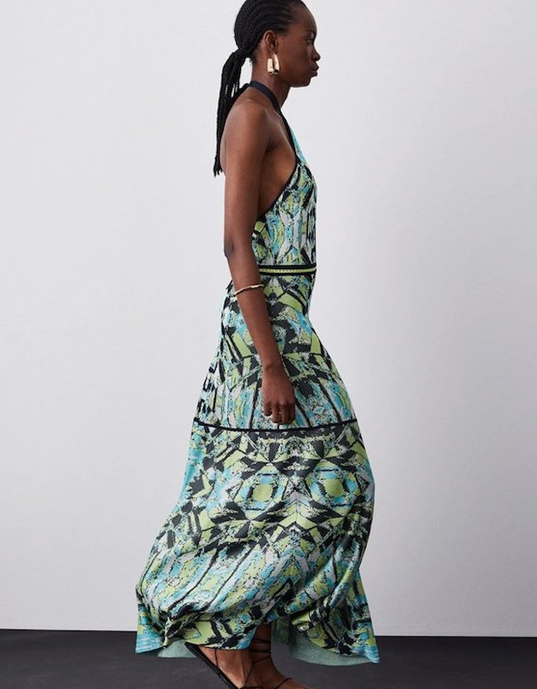 Slinky Knit Jacquard Geo Maxi Column Dress