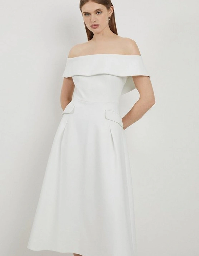 Lydia Millen Compact Stretch Off The Shoulder Full Skirt Tailored Midi Dress