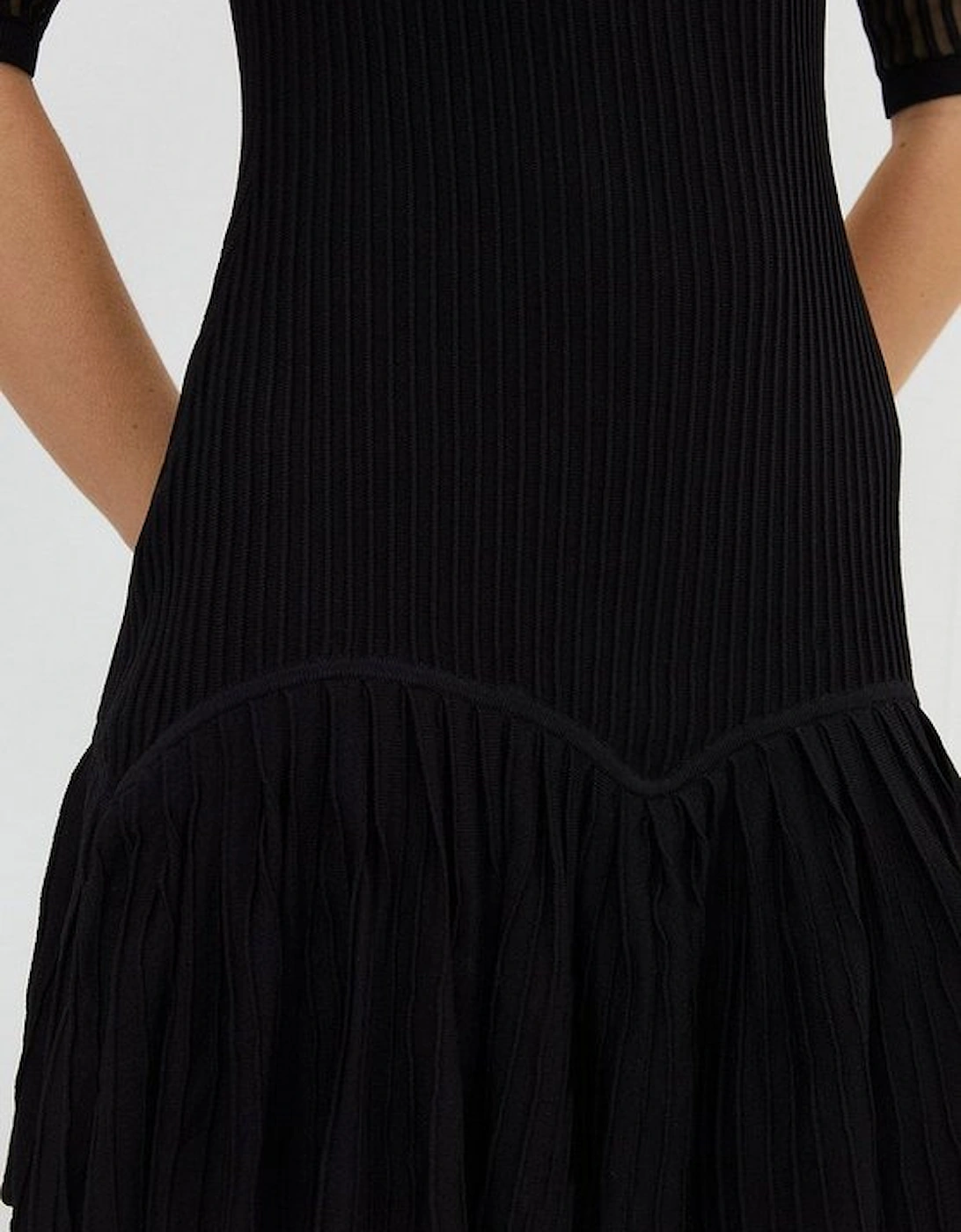 Viscose Blend Sheer Knit Peplum Mini Dress