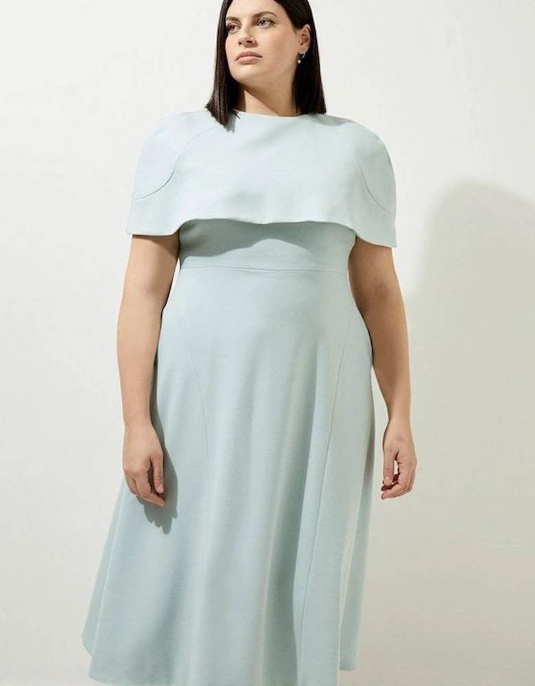 Lydia Millen Plus Size Structured Crepe Cape Sleeve Full Skirt Tailored Midaxi Dress