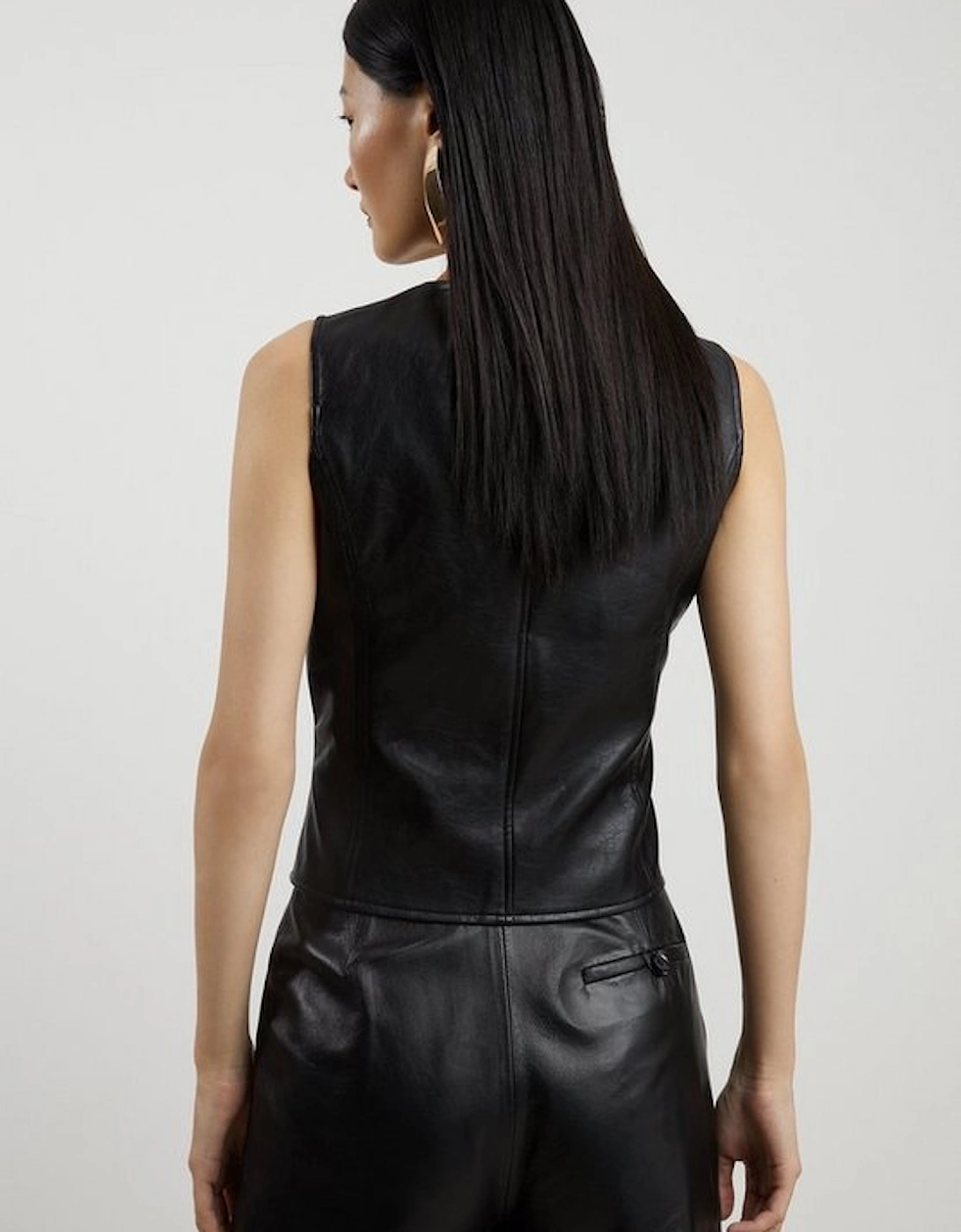Faux Leather Button Waistcoat
