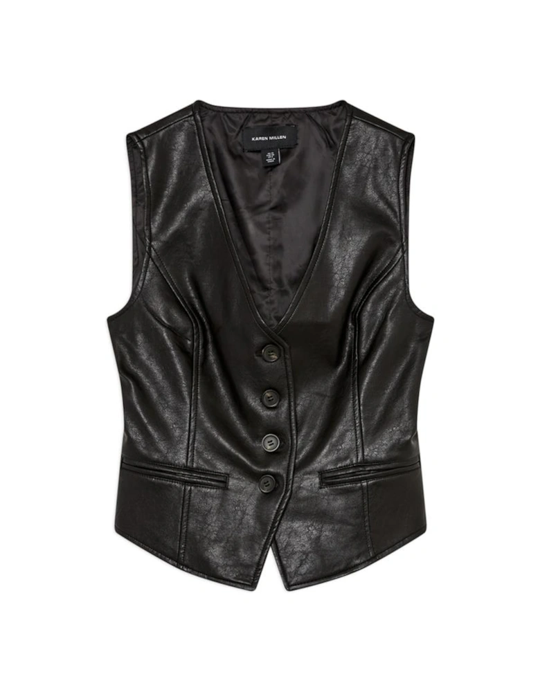 Faux Leather Button Waistcoat