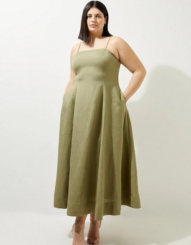 Lydia Millen Plus Size Linen Woven Strappy Maxi Dress