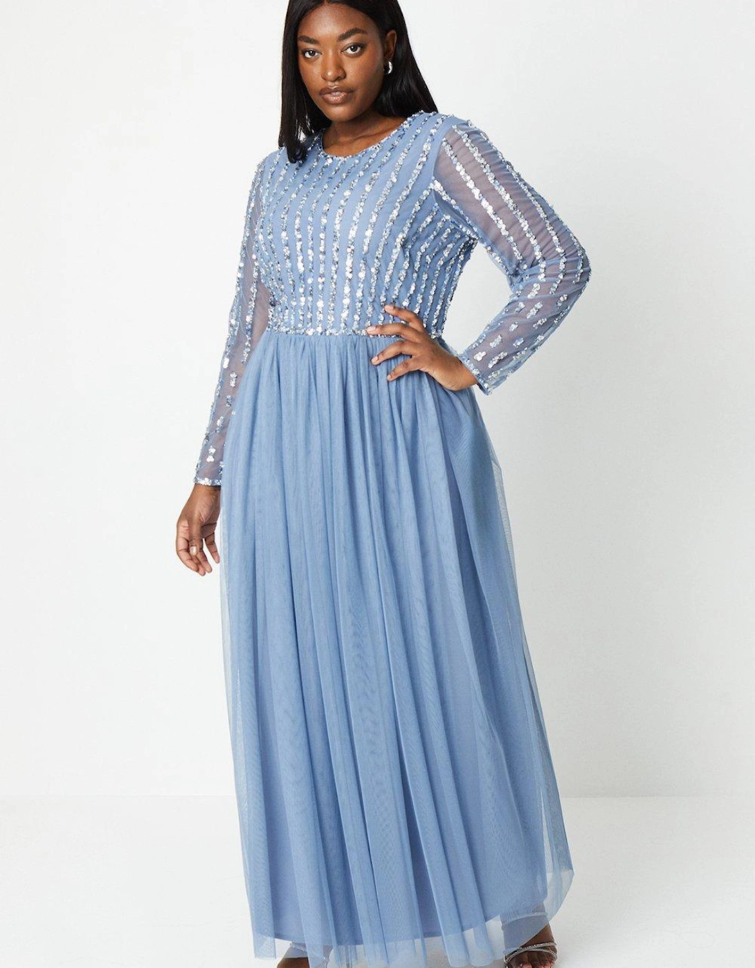 Plus Size Linear Embellished Long Sleeve Bridesmaids Dress, 6 of 5